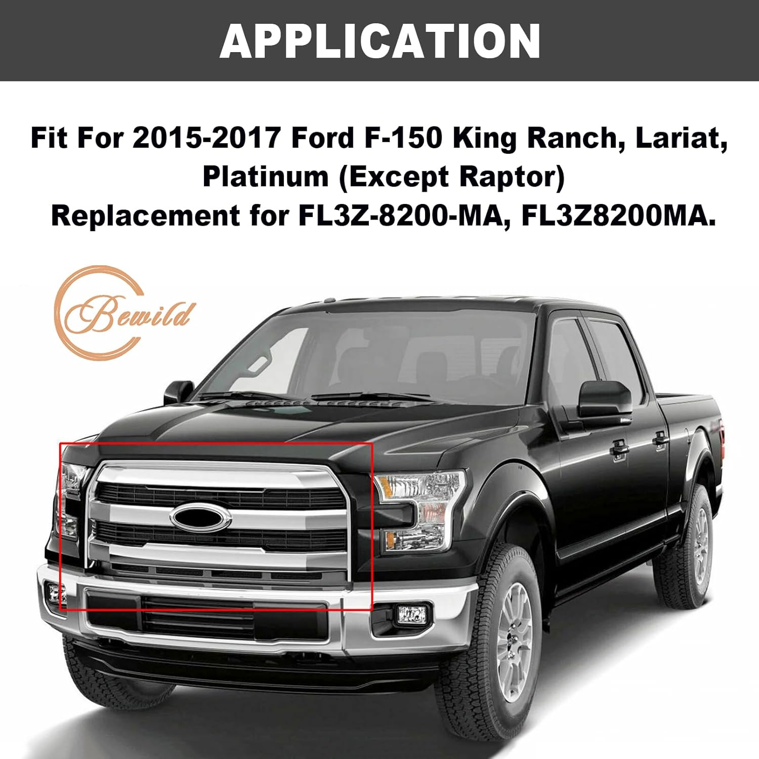 Bewild Front Bumper Upper Grille Compatible with 2015 2016 2017 Ford F150 F-150 Front Mesh Radiator Grill W/O Camera Hole Replacement For FL3Z8200GA