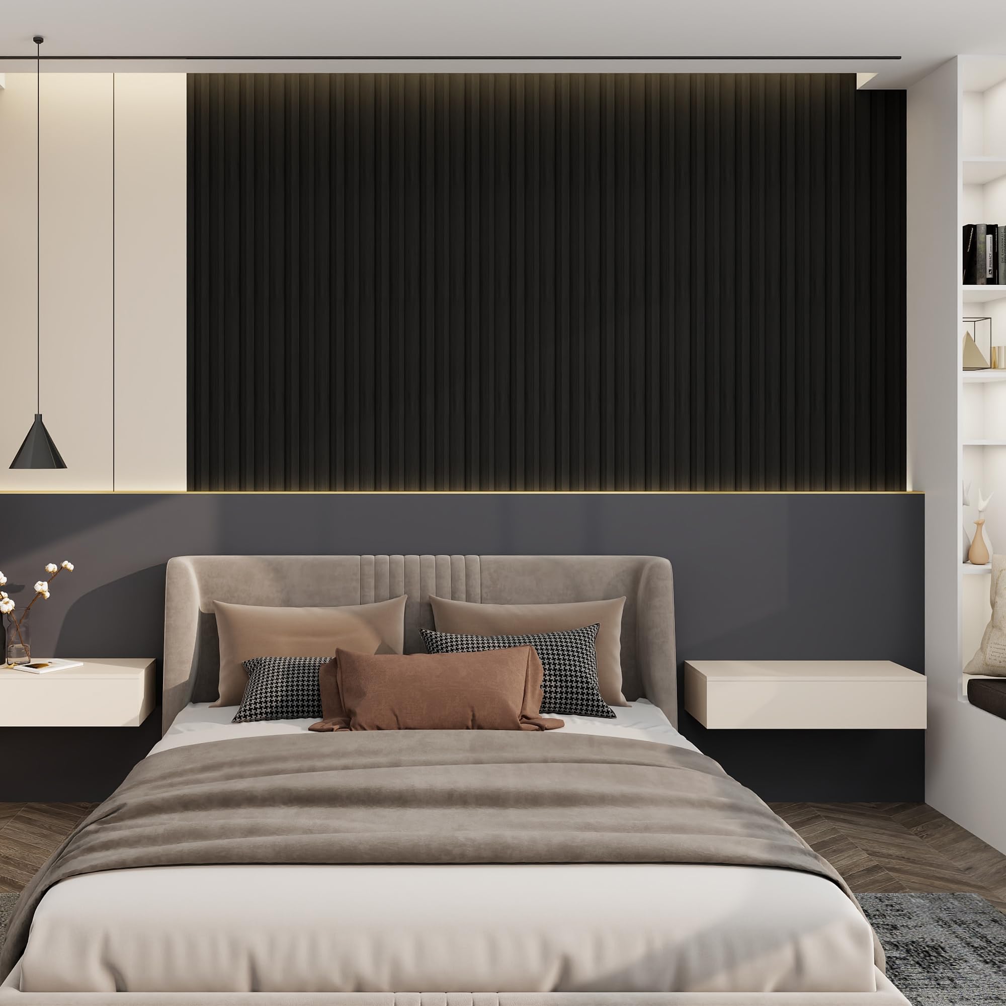 Frankystar Bach - Set 8 Pannelli Fonoassorbenti Acustici Decorativi 150x18 cm per Interno ed Esterno in WPC Nero