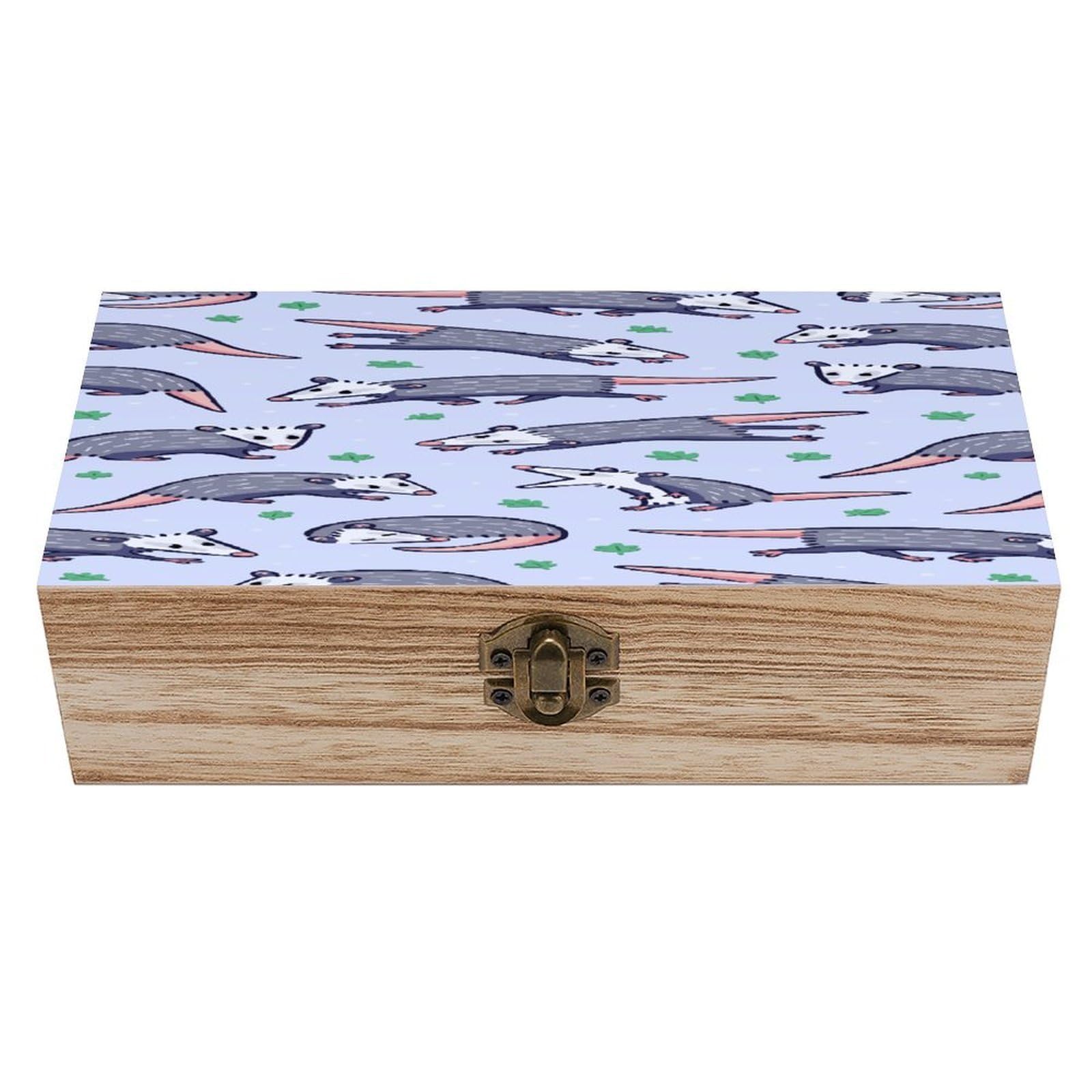 asbwuo Opossum Wood Keepsake Box Wooden Box with Hinged Lid