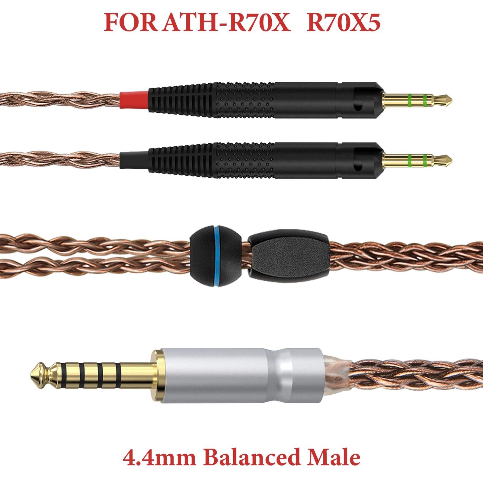 GEEKRIA Apollo Copper Upgrade-Audiokabel, kompatibel mit ATH ATH-R70X-Kopfhörern, 4,4 mm auf Dual 2,5 mm Ersatz-Kopfhörerkabel für hochauflösende Audiophile, HiFi-Headset (4,9 Fuß/1,5 m)