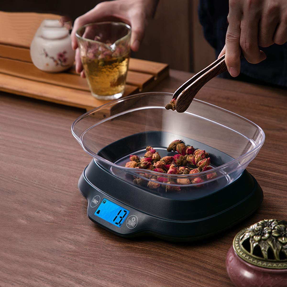 Balanza Digital de Cocina y báscula multifunción con Recipiente extraíble, báscula precisa para Hornear Alimentos de 5 kg (11 LB), fácil Almacenamiento.,