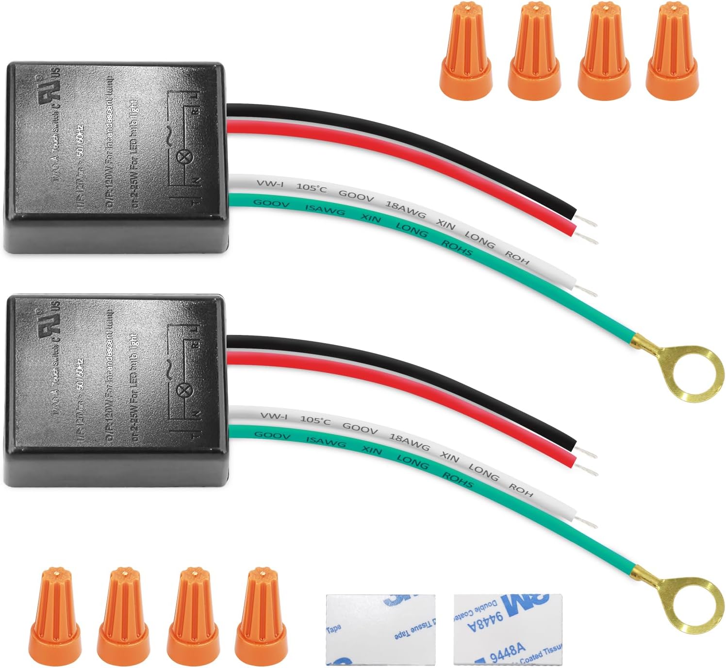 2 Pack Touch Dimmer Switch for Lamp 3 Way Touch Control Module 3 Levels Sensor Dimming Touch Lamp Control Module Touch Light Switch Touch Lamp Switch Replacement Kit with Wiring Cap Dimmable Bulbs