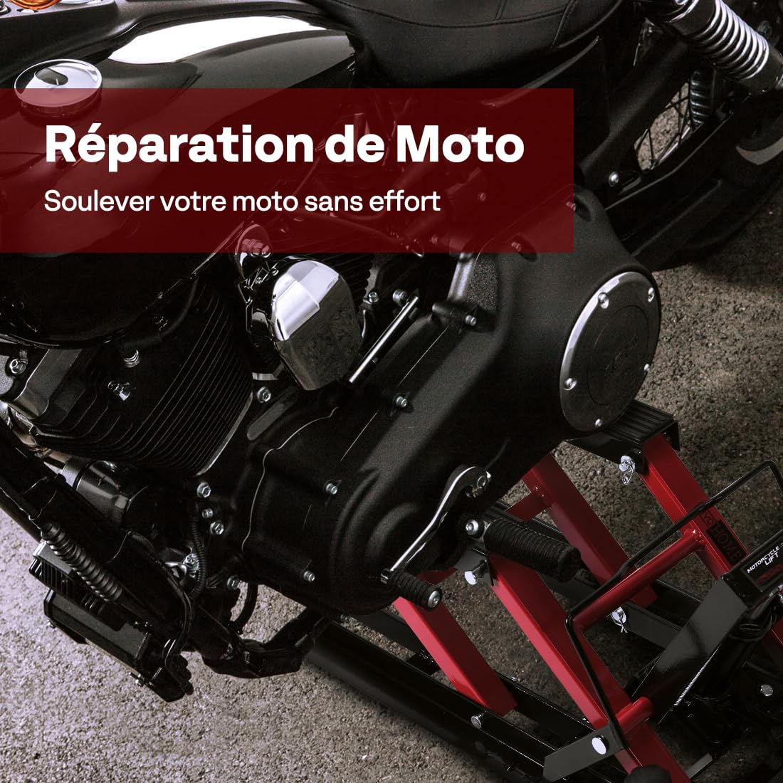 VIVOHOME Cric de Levage hydraulique pour Moto Capacité de 680kg en Acier avec Roues et poignée pour Motos, VTT, Motos Tout-Terrain Rouge