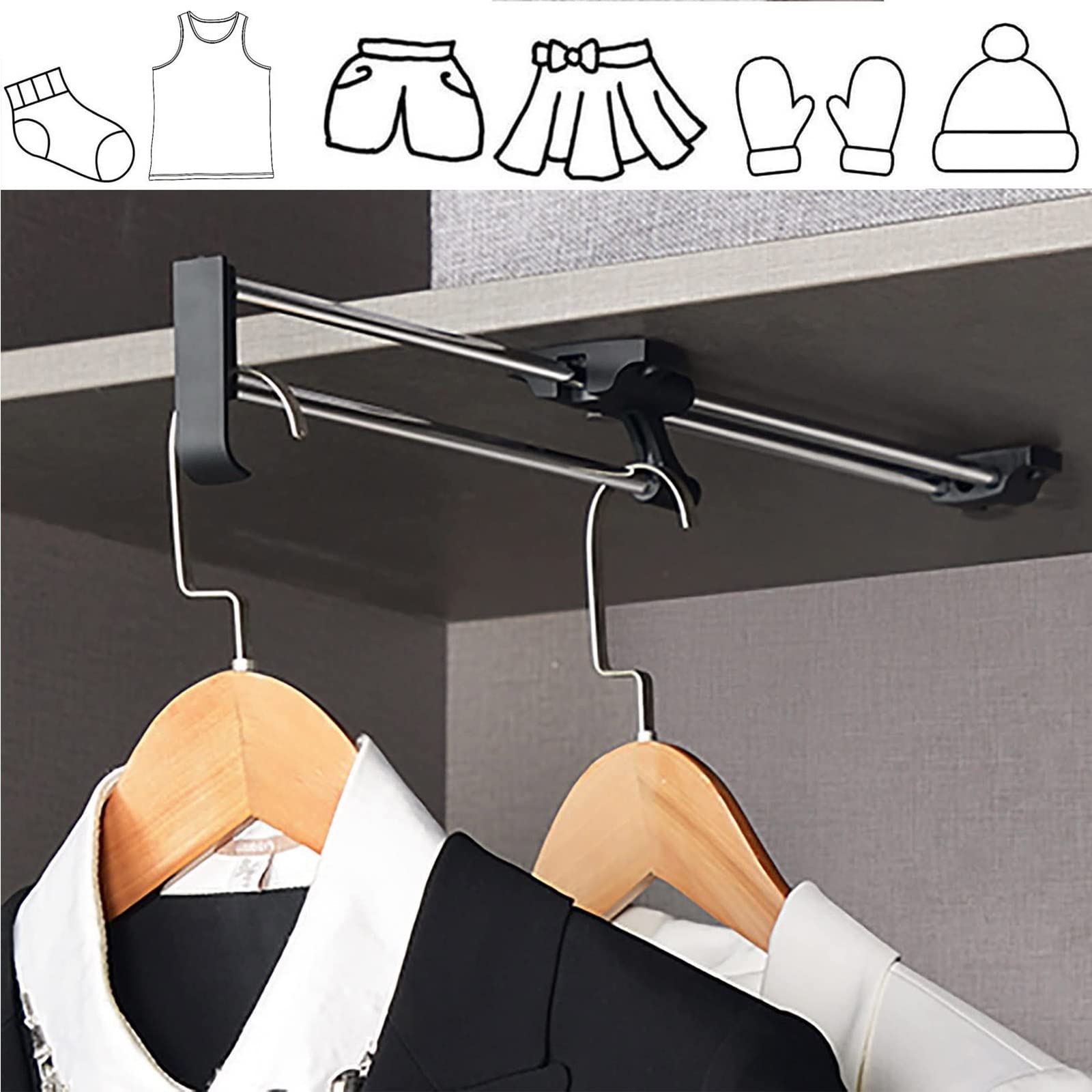 Wieszak na spodnie i płaszcze - regulowany organizer na ubrania, teleskopowe wysuwane wieszaki do garderoby, wielofunkcyjny przesuwany wieszak na spodnie, suszarka(One Color-30.3cm)