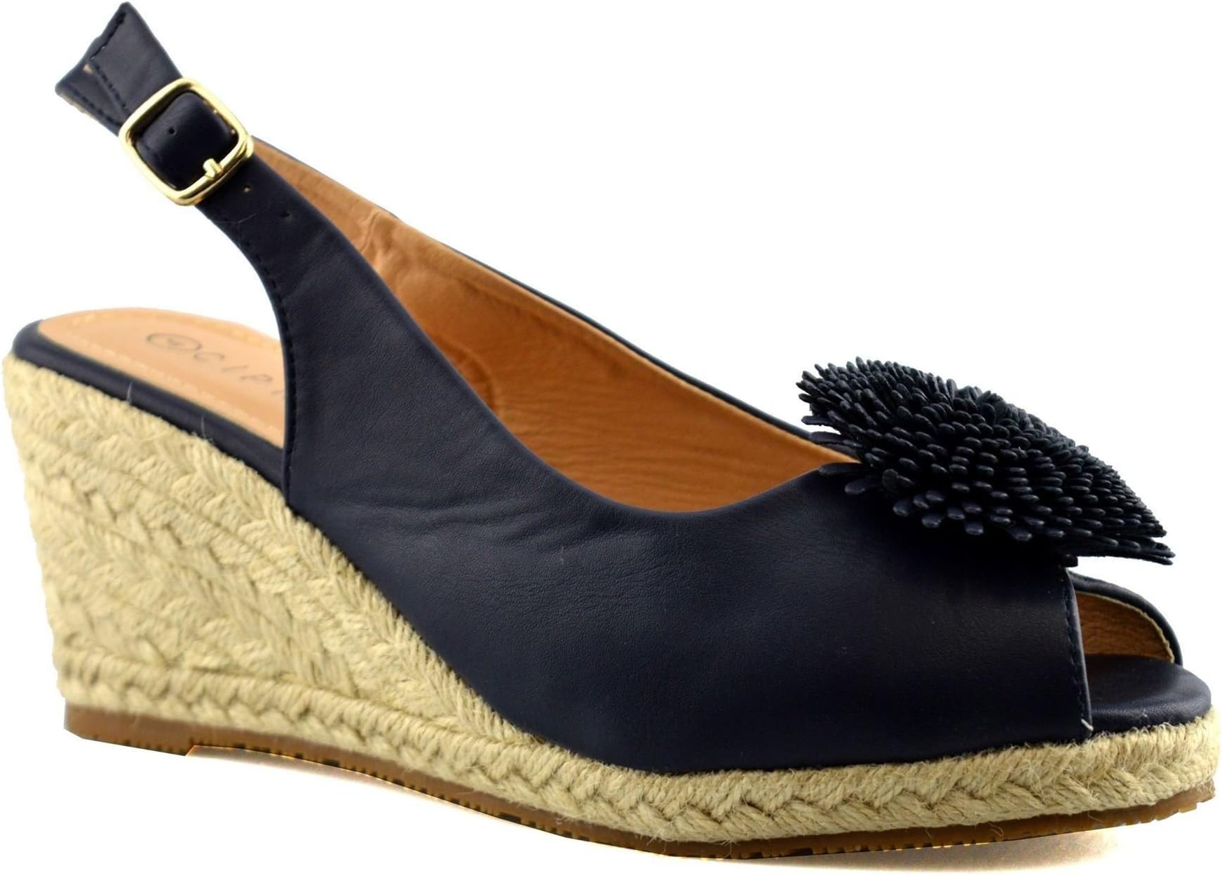 Cipriata Ladies Womens Buckle Espadrilles Mid Wedge Heel Peep Toe Sandals Shoes Size 3-8 - Blue - UK 4