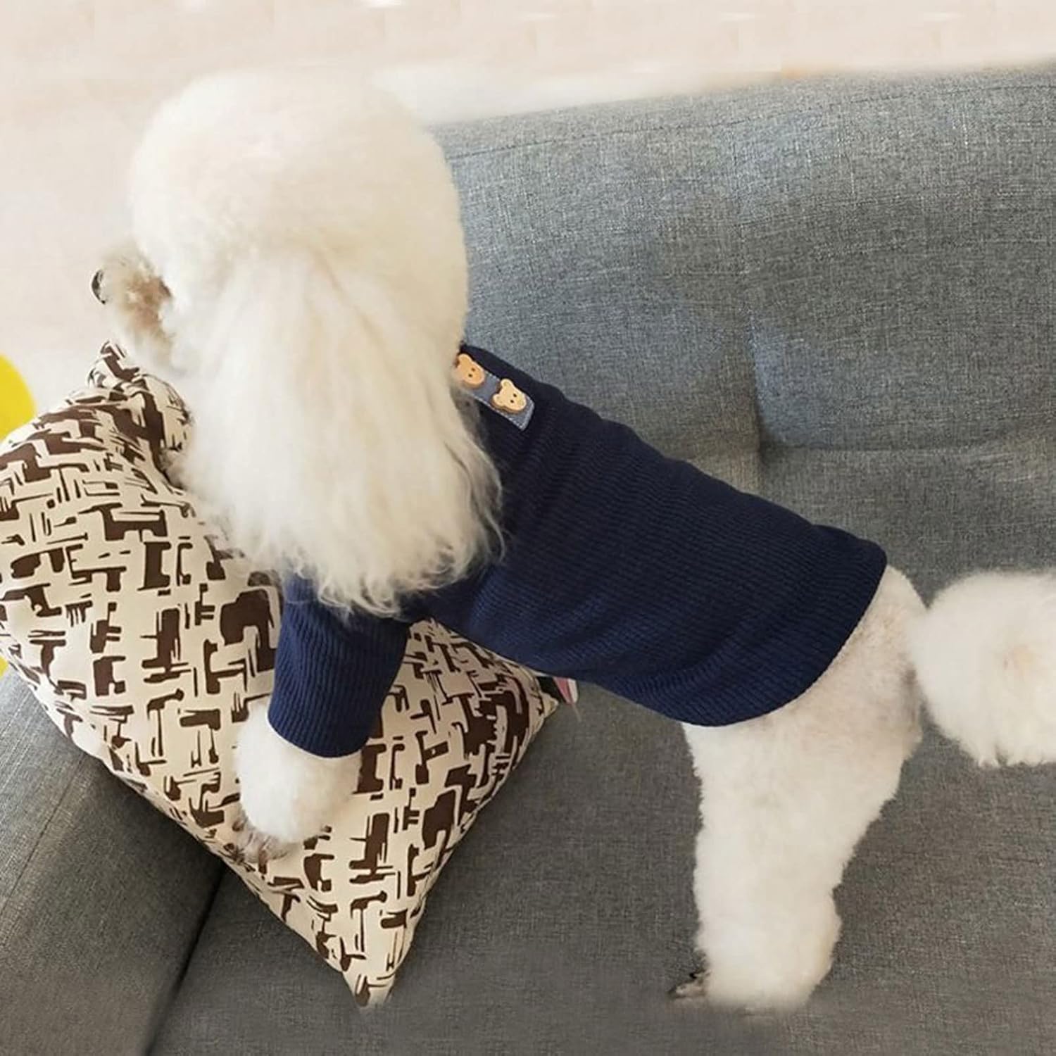 Dog Costumes High Collar Elastic Bottoming Shirt Pet Dog Striped Clothes Puppy Cotton Warm Sweater for Dogs Cats Pullover Cosstume Apparel (Color : Blue, Size : Large)