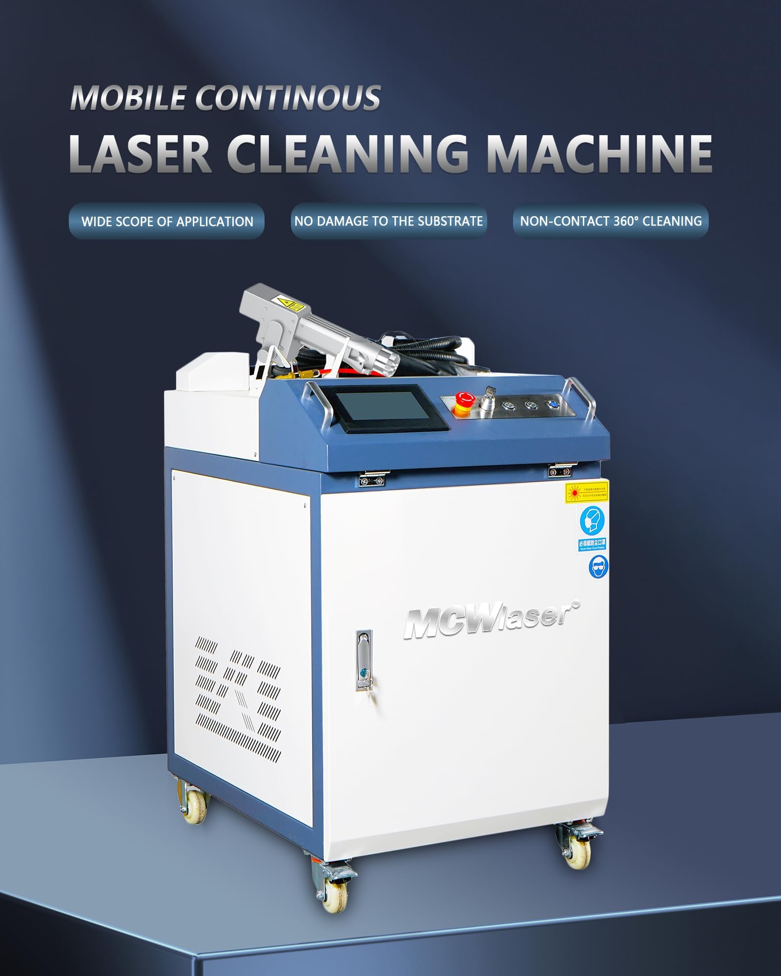MCWlaser Laser Cleaning Machine for Rust Removal 2000W Laser Rust Remover Machine for Metal Fiber Laser Cleaning Machine 220V 1Phase Water Colling for Paint Oil Dirt Stains Coating Removal