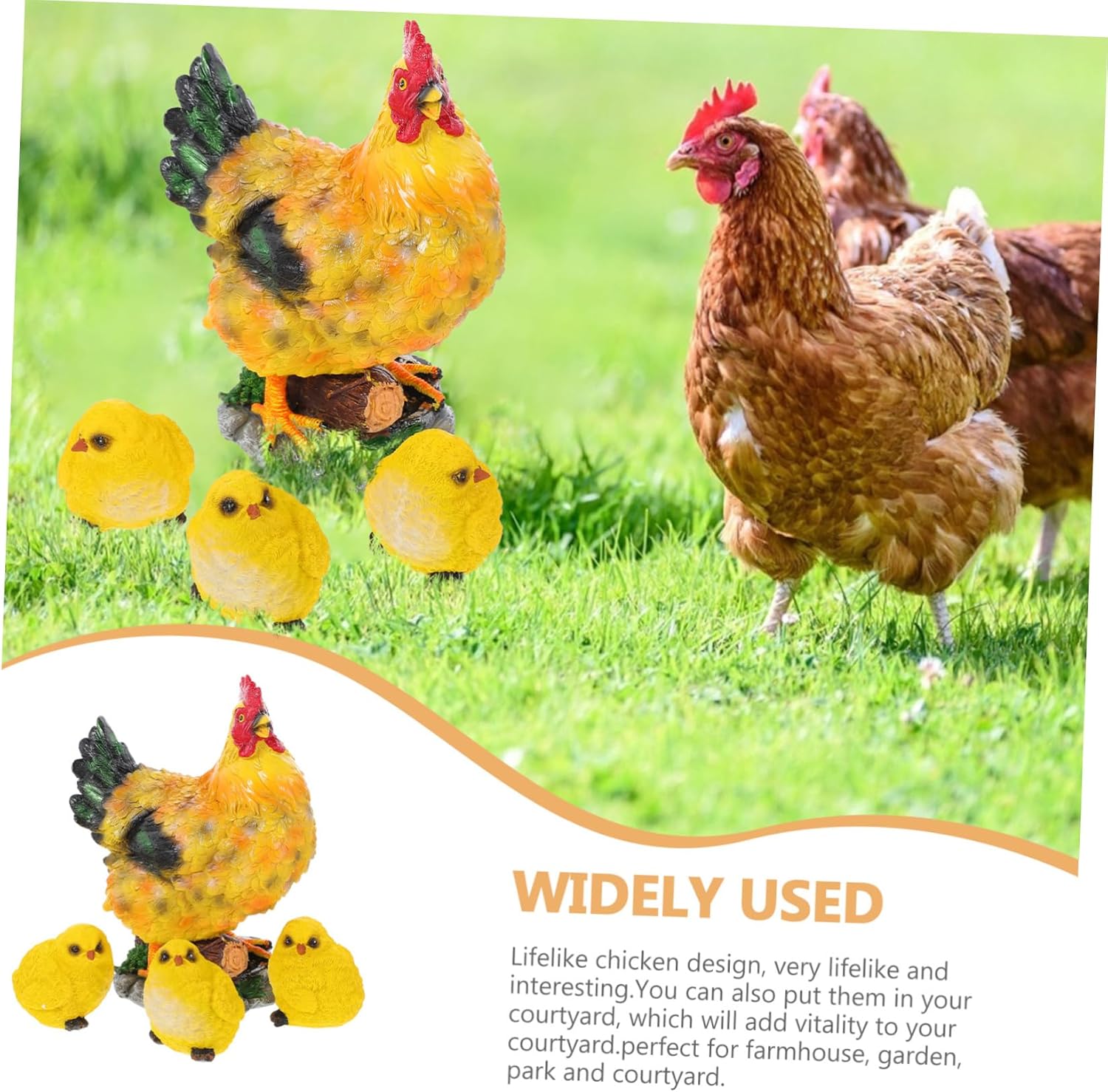 GALPADA Garden Hen Figurine Set Decorative Resin Chicken Model for Outdoor Garden and Courtyard 1 Set of Chicken Statues Realistic Design
