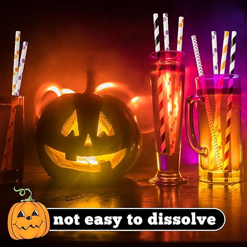 Miniatura 7 de Quera 200 popotes de papel de Halloween, pajitas decorativas para fiestas espeluznantes de Halloween, pajitas de papel biodegradables para fiesta de