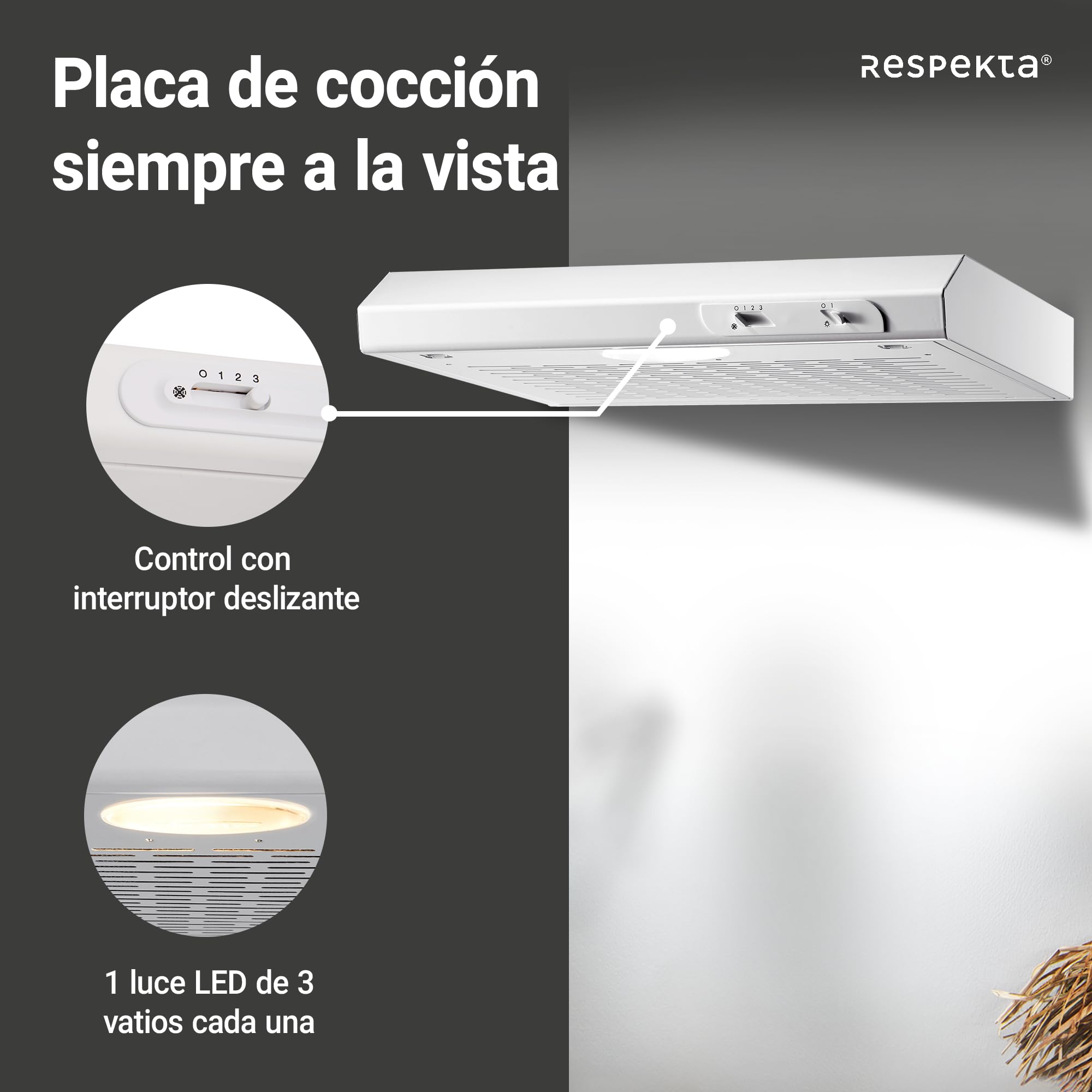 respekta DH520WL - Campana para empotrar (50 cm, eficiencia energética: C), color blanco
