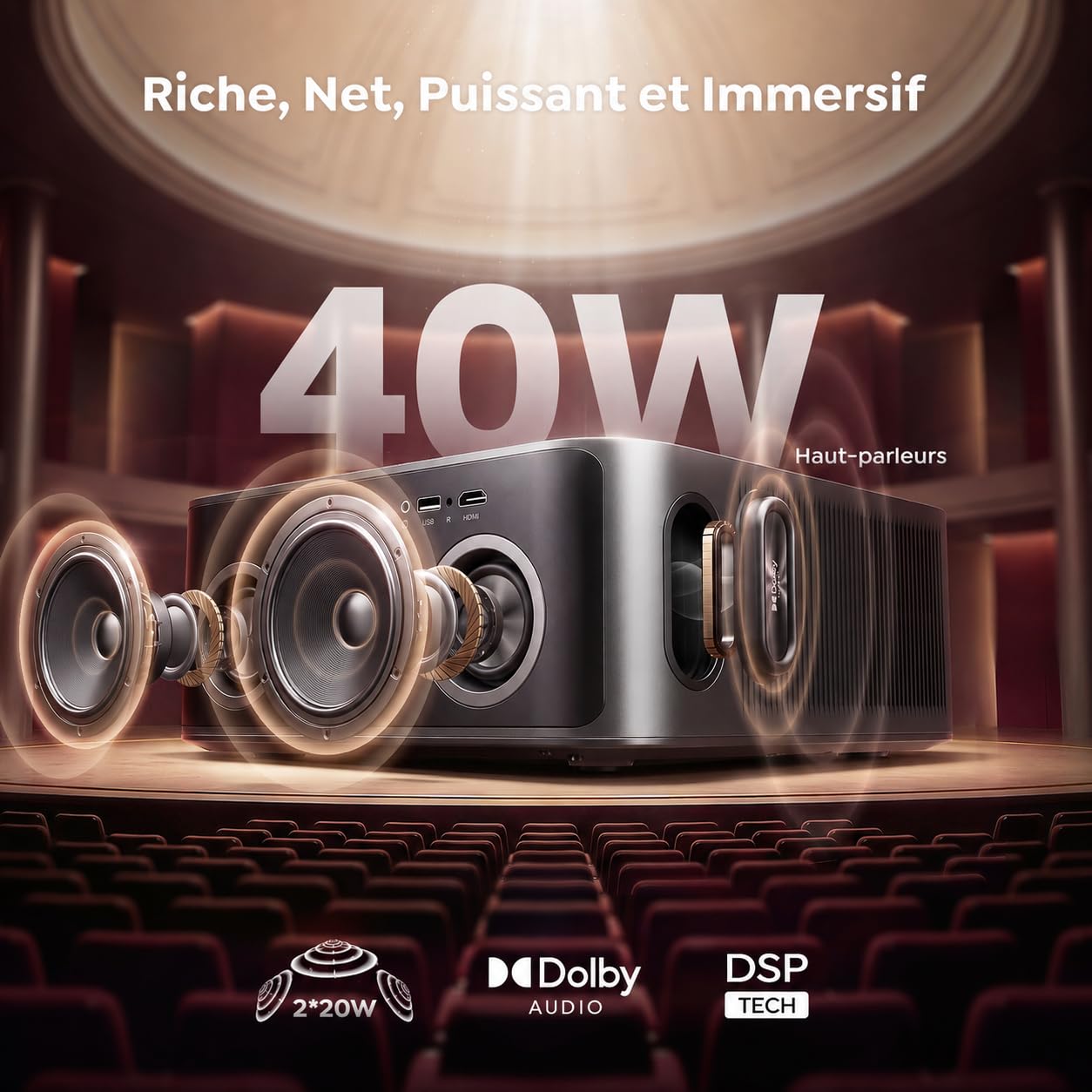 Videoprojecteur 4K【VIDAA OS | 2000 ANSI | Dolby Audio 40W】 TOPTRO Retroprojecteur 4K Supporté, Auto Focus/Keystone, Contrôle Vocal, Zoom 50%, WiFi Bluetooth Projecteur Video Home Cinéma Extérieur