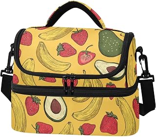 ALAZA Banana Avocado Strawberry Insulated Lunch Bag Double Decker Reusable Cooler Tote Shoulder Bag for Women Men Picnic Camping Work Office Beach College