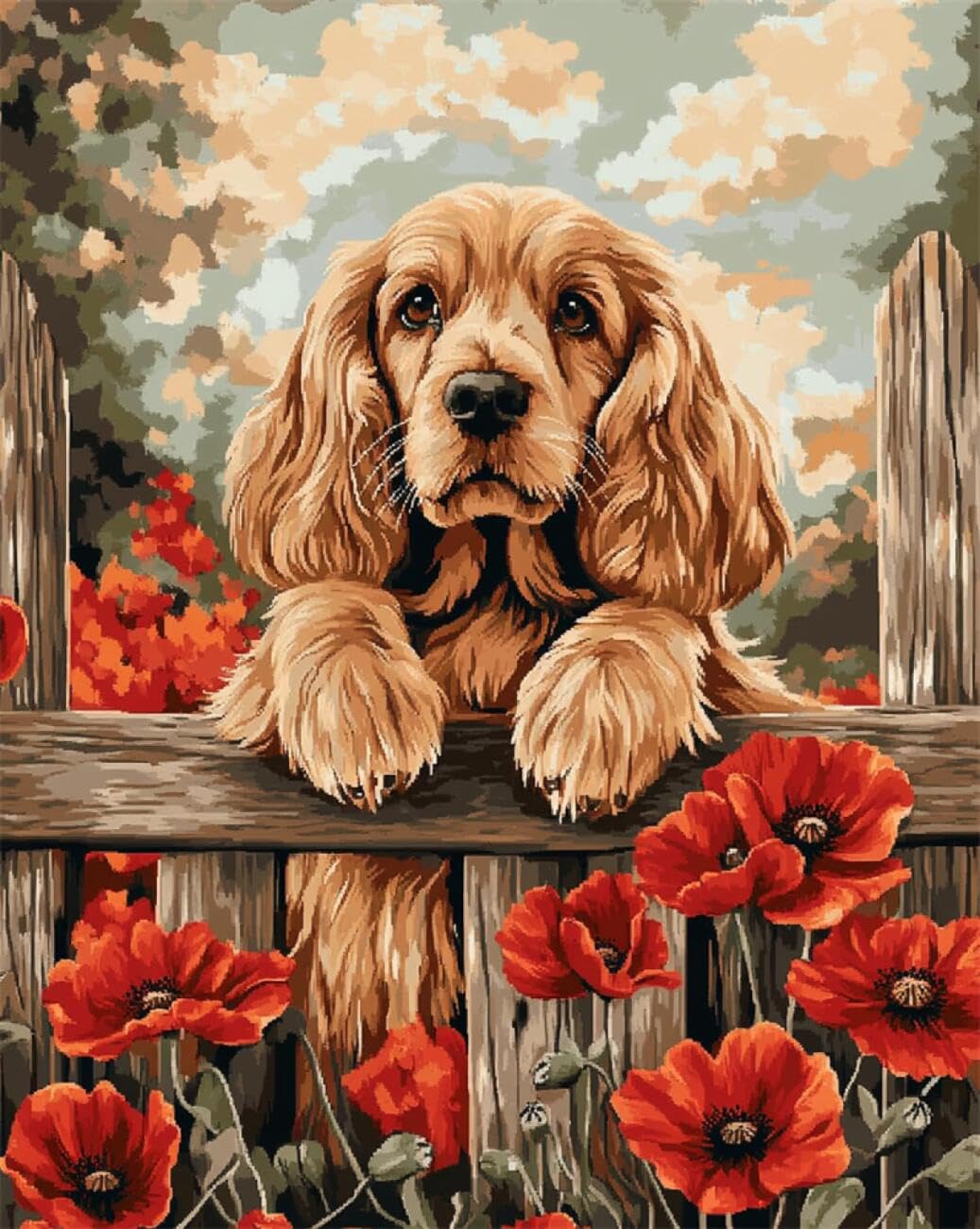 AxiangziK DIY Embroidery Kits Dog on the Fence 11CT 40x50cm