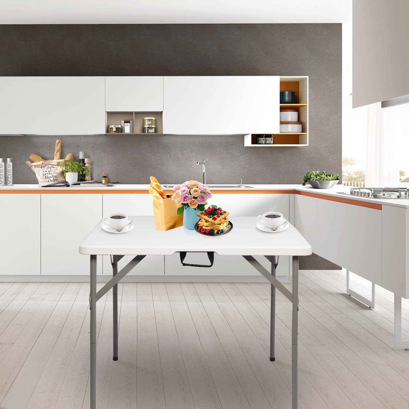 Bonnlo Table de Camping Pliante avec Poignée,Table de Jardin Carrée en Plastique, Extérieure et Intérieure 86 * 86 * 74 cm pour Pique-Nique Jardin Blacon Cuisine brocante (Blanc)