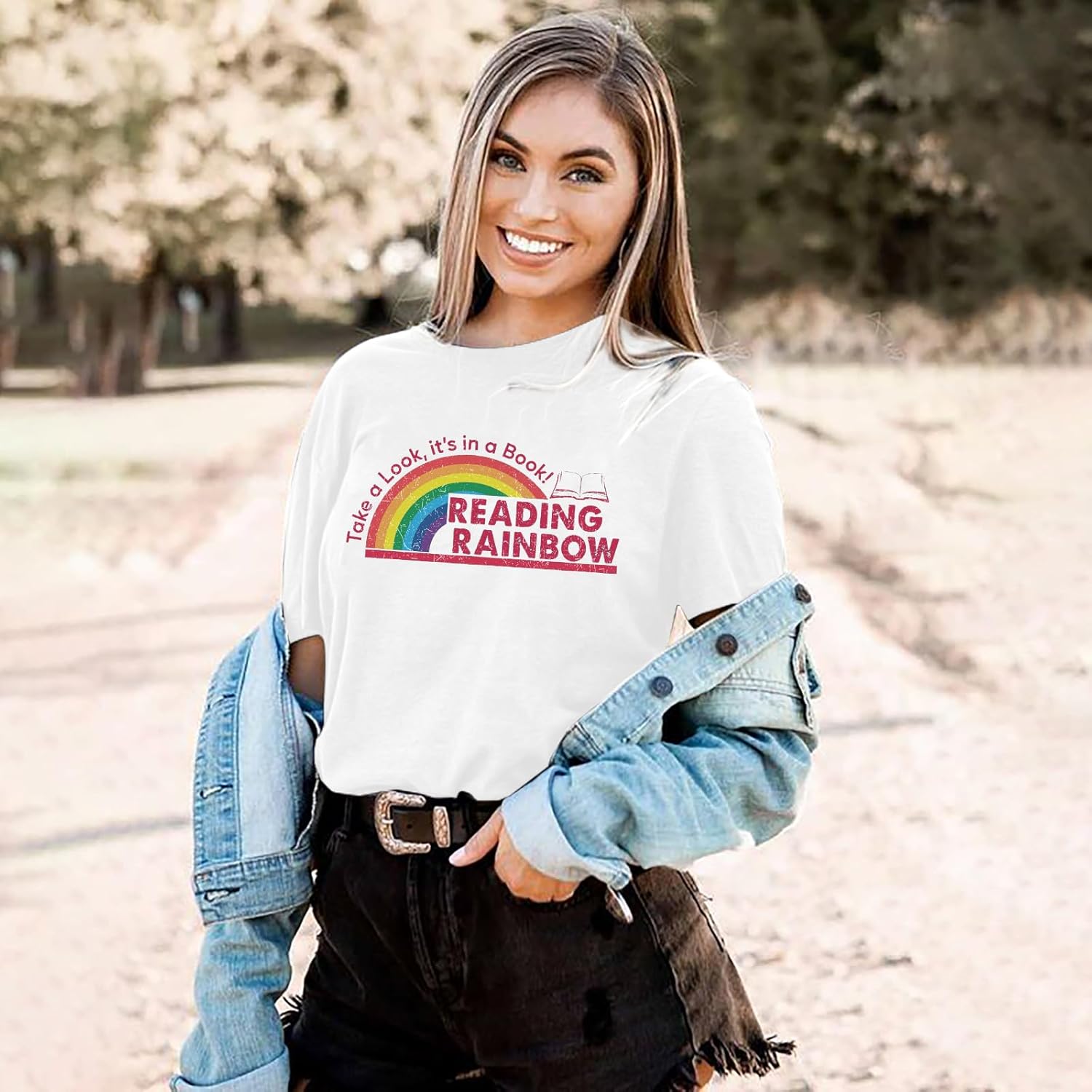 Women Reading Rainbow Shirts Take a Look It's in a Book Shirt Funny Book Lover Gift Shirt Teachers Tee Tops - Image 4