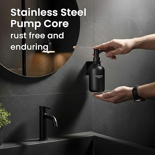 Miniatura 7 de MaisoNovo Dispensador de champú y acondicionador, dispensador de jabón de ducha montado en la pared, juego de 16.9 onzas líquidas, 1 botella de
