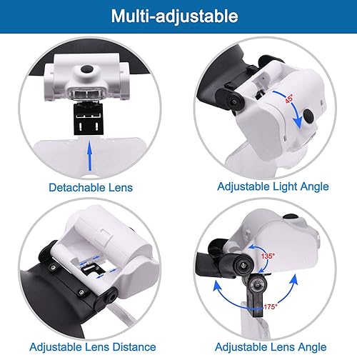 Miniatura 2 de Lupa LED para diadema con 5 lentes, recargable, herramienta de aumento manos libres para manualidades, joyas, reparación de relojes, trabajo en