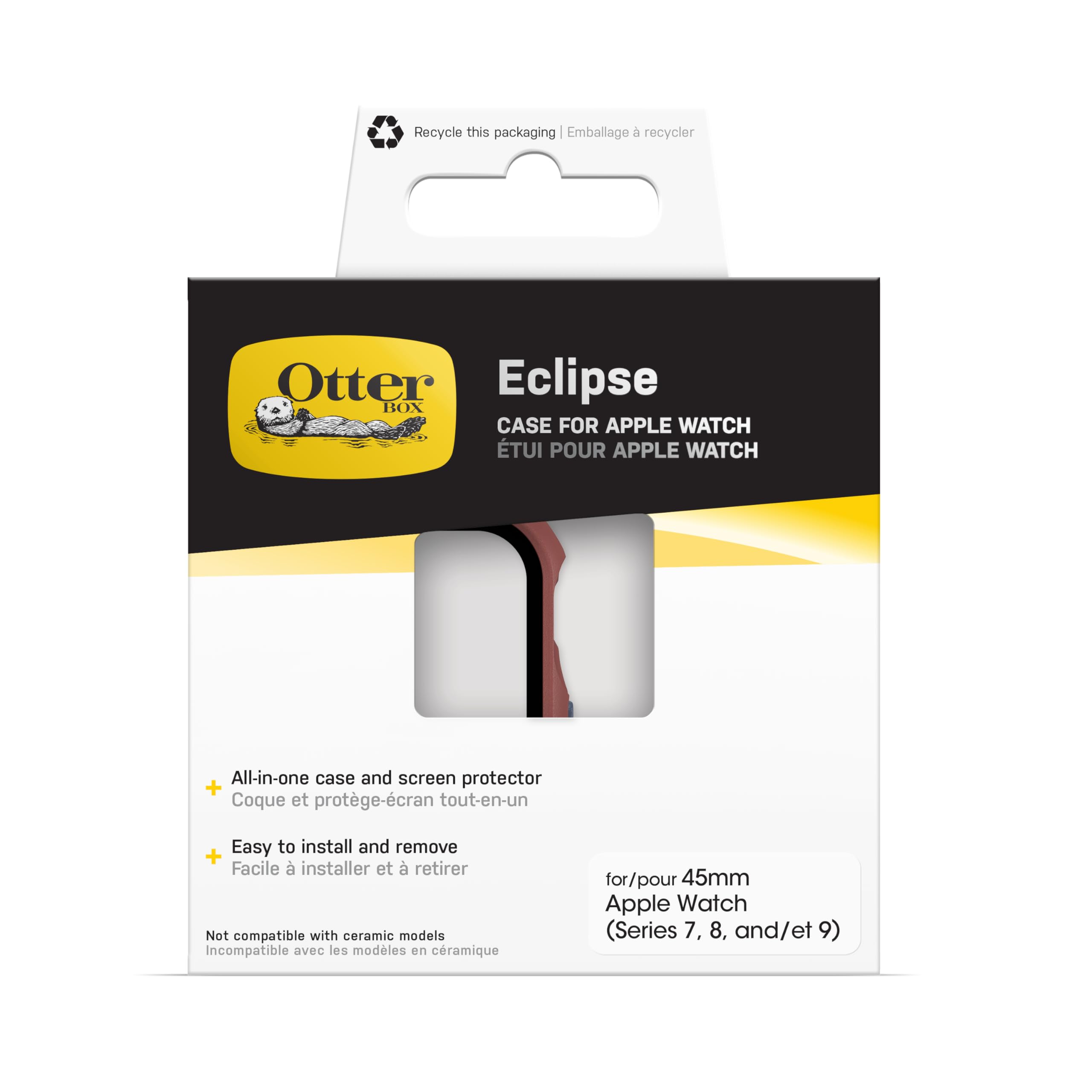 Bumper OtterBox Eclipse avec protecteur d'écran intégré pour Apple Watch Series 9/8/7, Verre trempé, antichoc, anti-chute, coque de protection, élégant pour Apple Watch