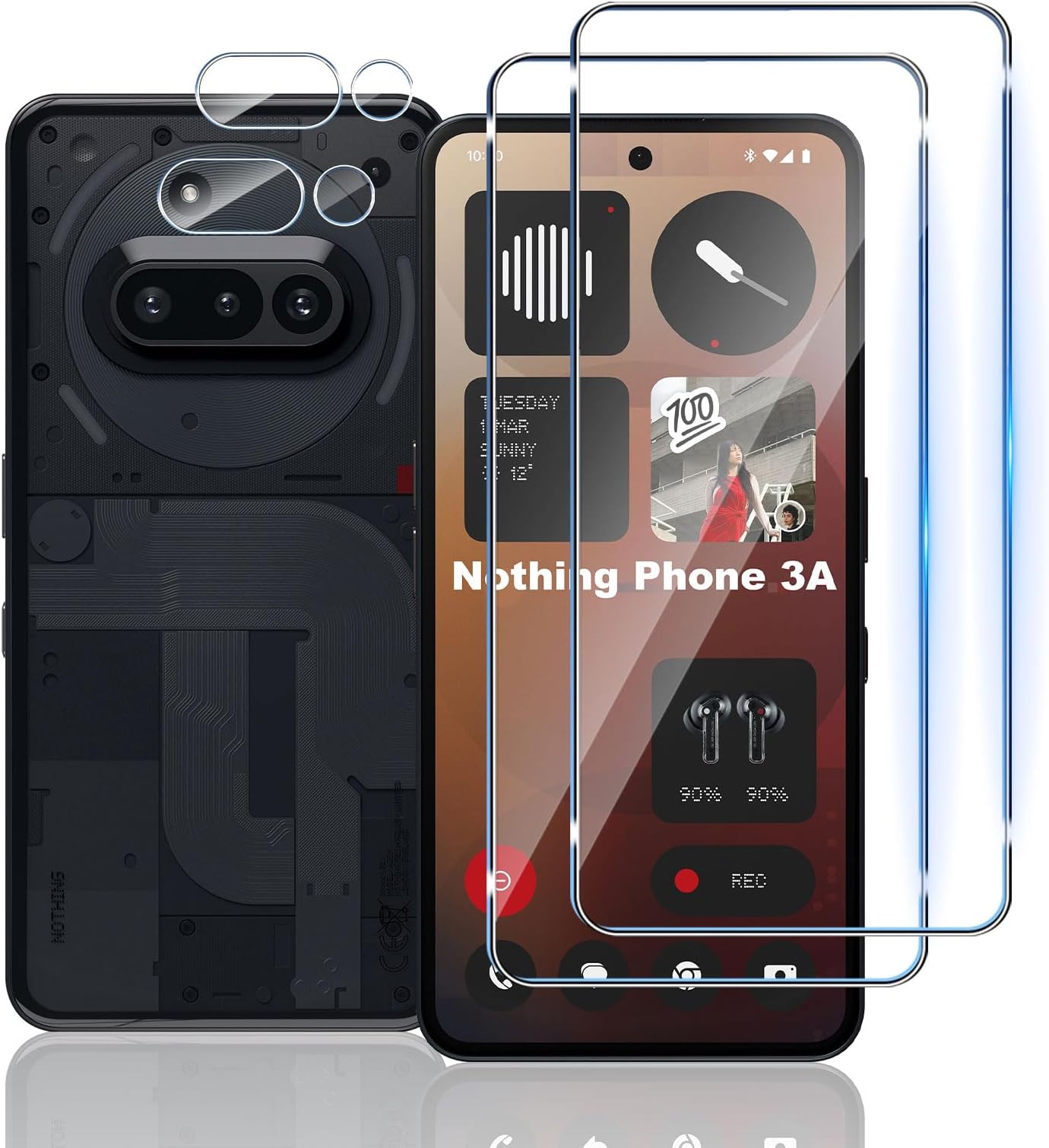 TUTUO Compatible with Nothing Phone 3A 5G Screen Protector, [2+2 Pack] Tempered Glass + Camera Lens Protector,[Anti-Scratch][Bubble Free] 9H Hardness HD Clear Film for Nothing Phone (3a) 5G