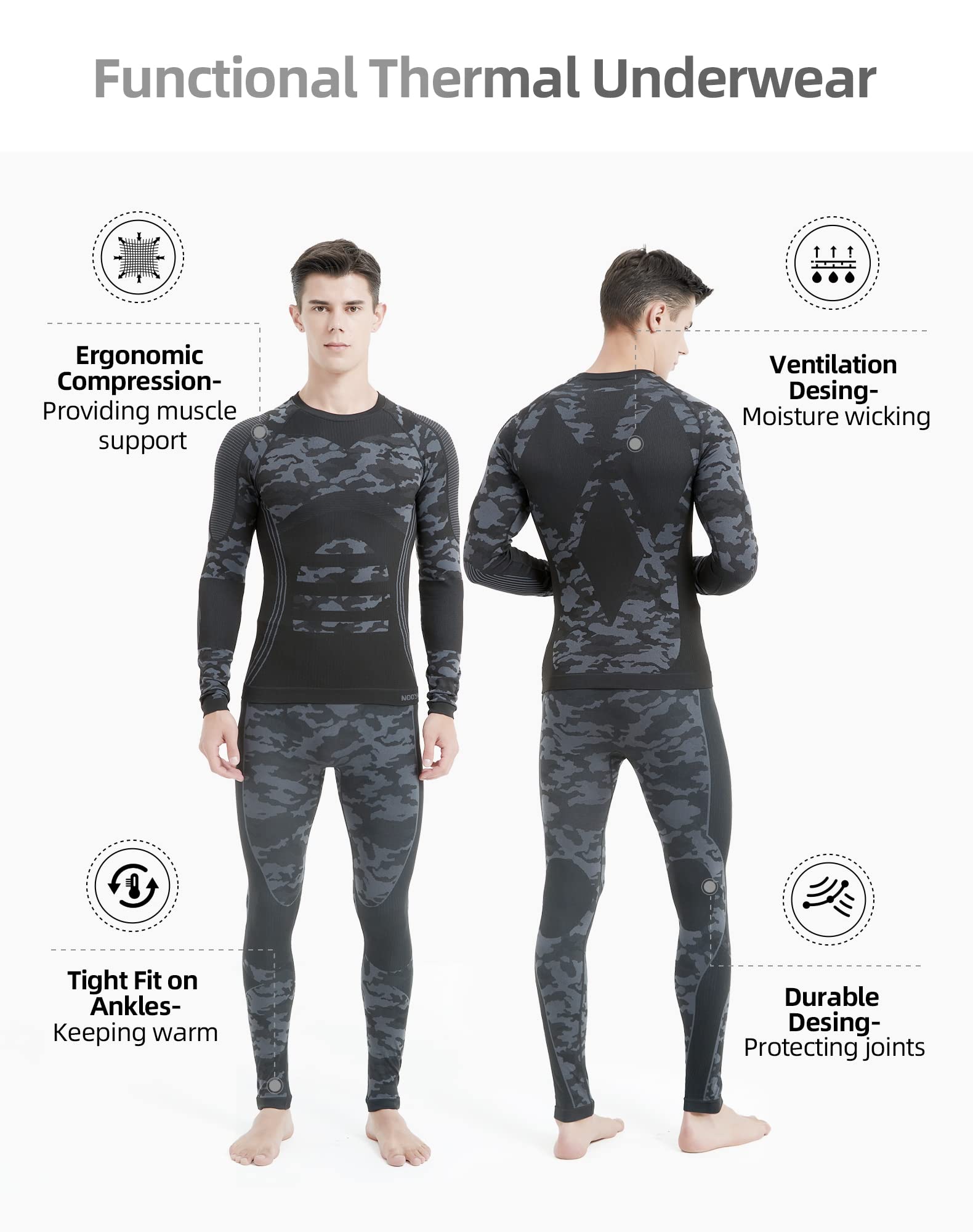 NOOYME Intimo Termico Uomo Biancheria Intima Termica Uomo Traspirante Asciugatura Rapida per Sci Ciclismo Corsa Allenamento