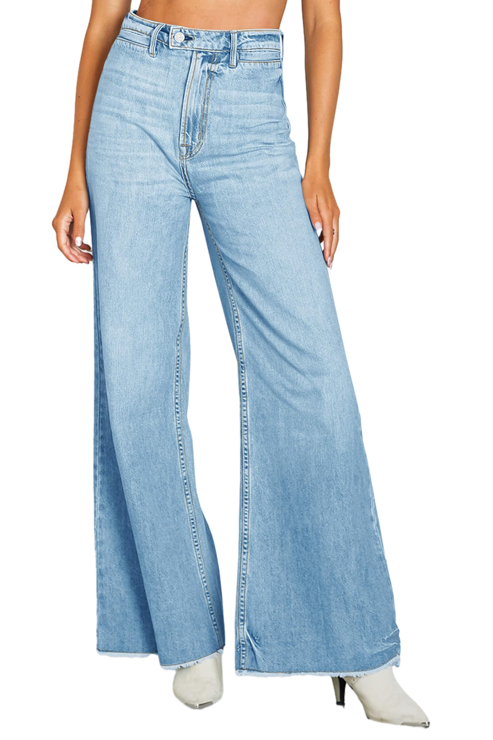 PLNOTME Women's Baggy Wide Leg Jeans High Waisted Loose Boyfriend Jeans