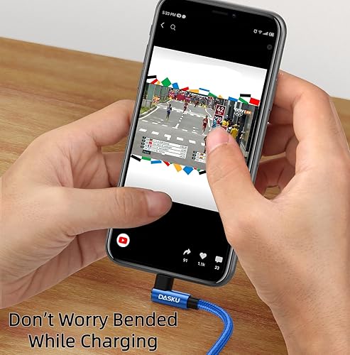 Miniatura 4 de Cargador de iPhone de 6 pies, 2 unidades, cable de carga de iPhone certificado MFi, cable Lightning USB de nailon trenzado de 90 grados, cable