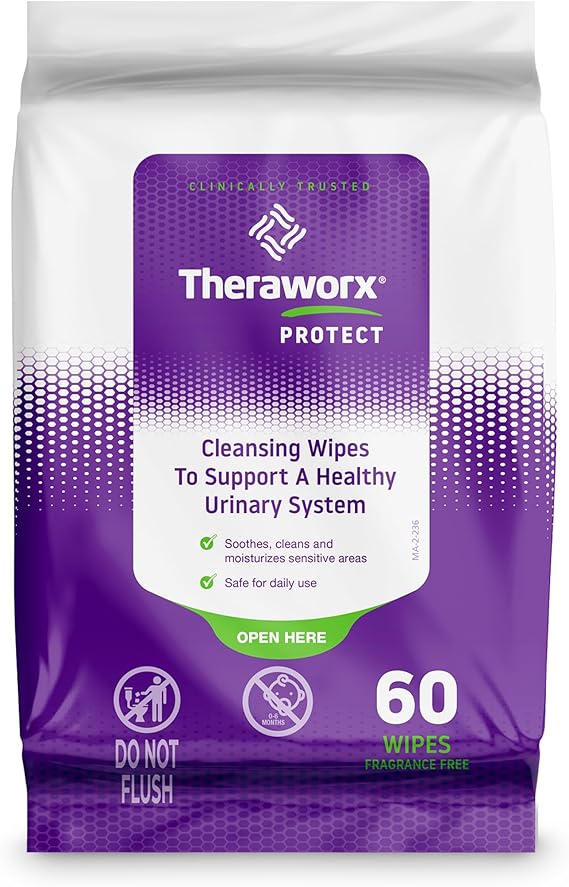 Theraworx Protect 60-Count Cleansing Wipes To Help Support A Healthy Urinary System