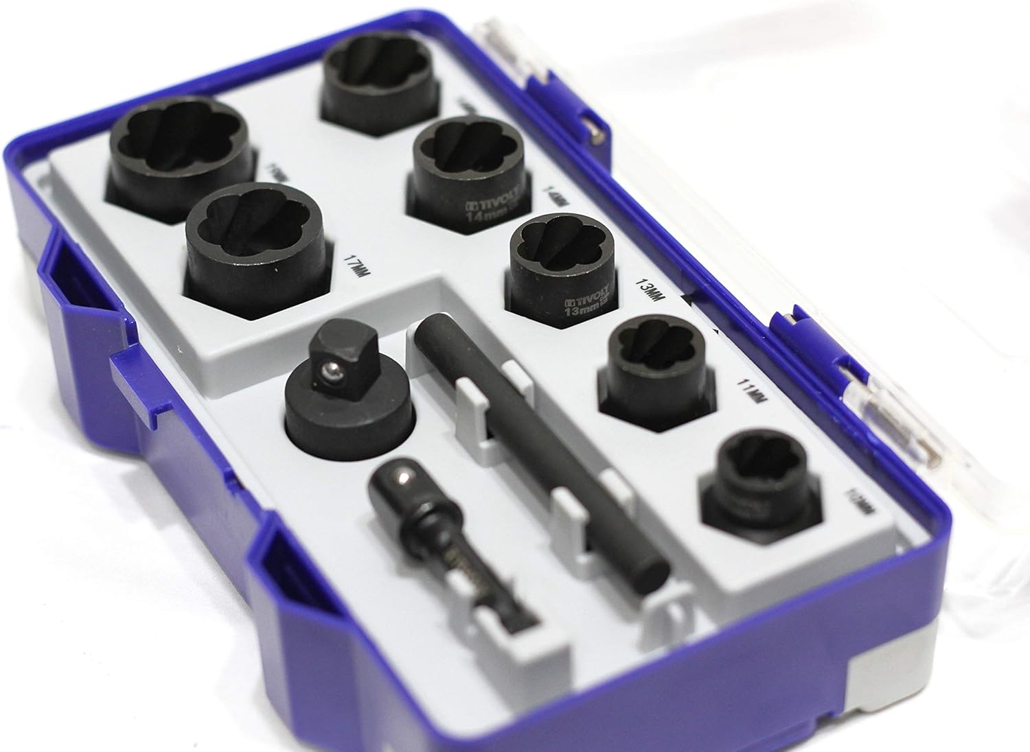 TIVOLY - Impact Socket Set - 7 Sockets 3/8" Ø3/8" to 3/4" + 1 Adapter + 1 Socket Holder + 1 Extension Bar - for Removing Nuts, Bolts, Screws, and Lag Bolts