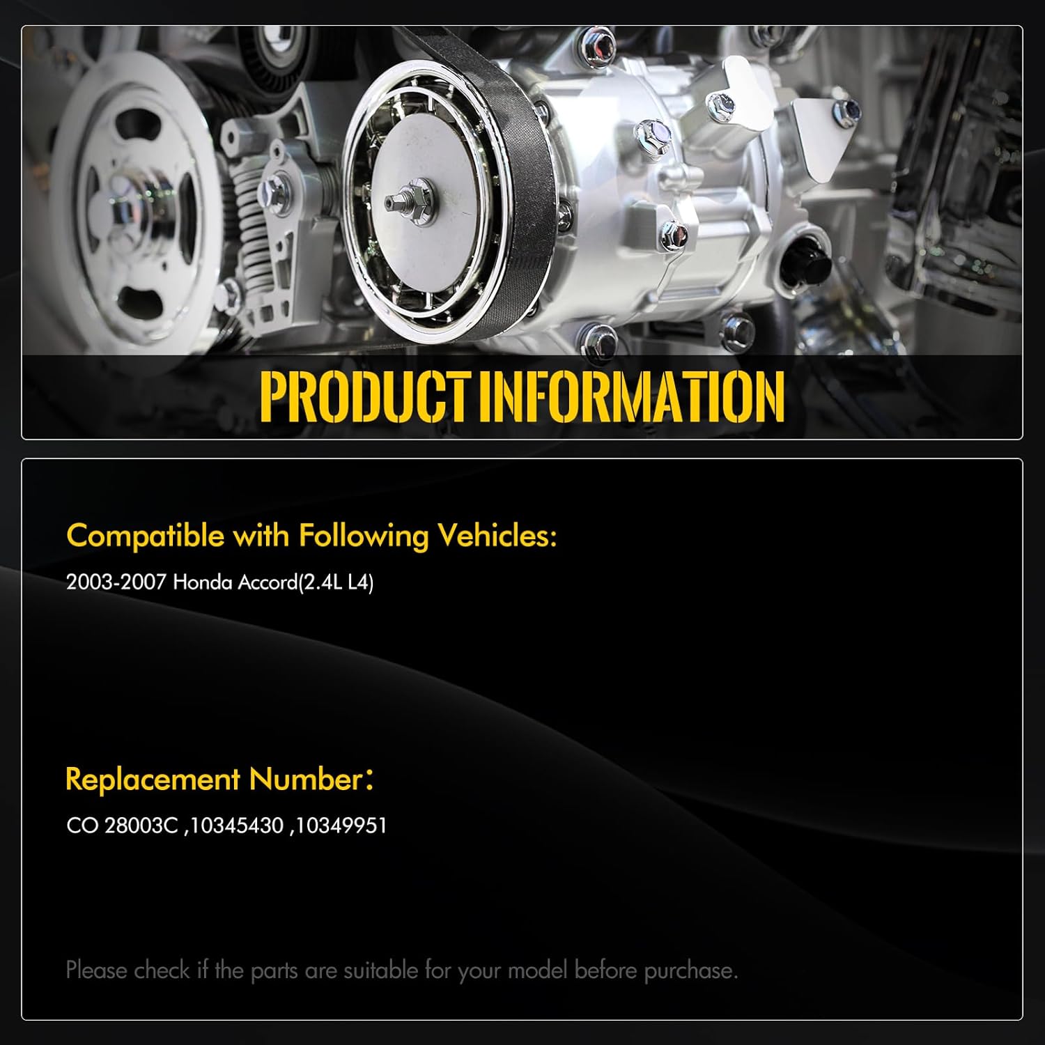 KUSATEC CO 28003C Air Conditioning AC Compressor Compatible with Honda Accord 2003 2004 2005 2006 2007, 10345430 10349951
