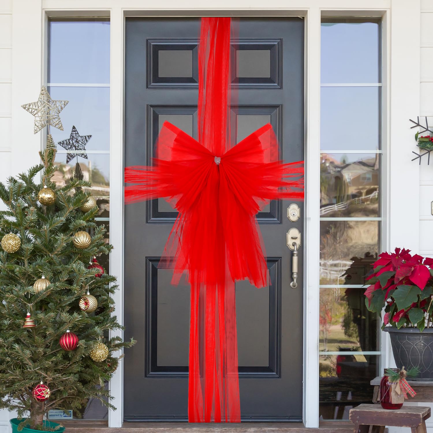 Veylin Colorful Christmas Red Bow Christmas Cabinet Door Ribbon Bow Large Door Bow Christmas Christmas Tree Wreath Bow Festival Wrapping Decorations For Christmas Party Supplies