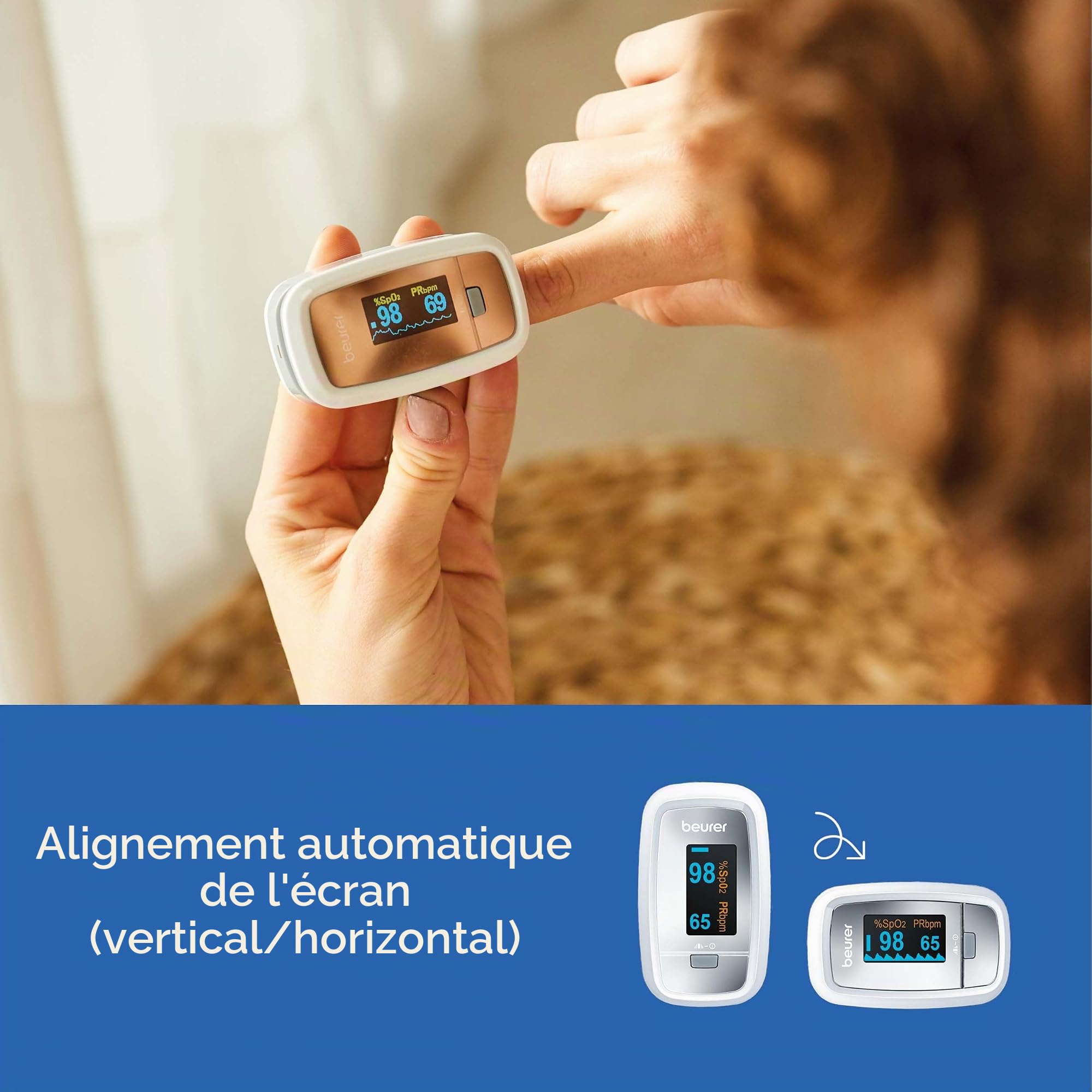 Beurer PO 30 - Oxymètre de pouls digital pour la mesure de la saturation en oxygène dans le sang et le pouls, 61 x 36 x 32 mm, 57 gr, blanc et argent & BM 27 Tensiomètre Électronique au Bras