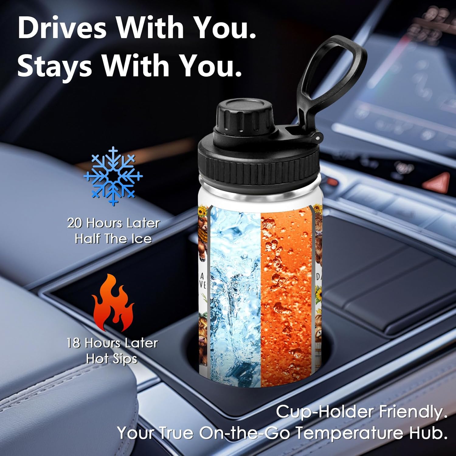 DUUV Highland Cow Water Bottle 18 Oz, Highland Cow Gifts for Women Girls, Christmas Birthday Gifts for Cowgirls, Just A Girl Who Loves Cows Cup, Funny Cowgirl Insulated Bottle - Image 4