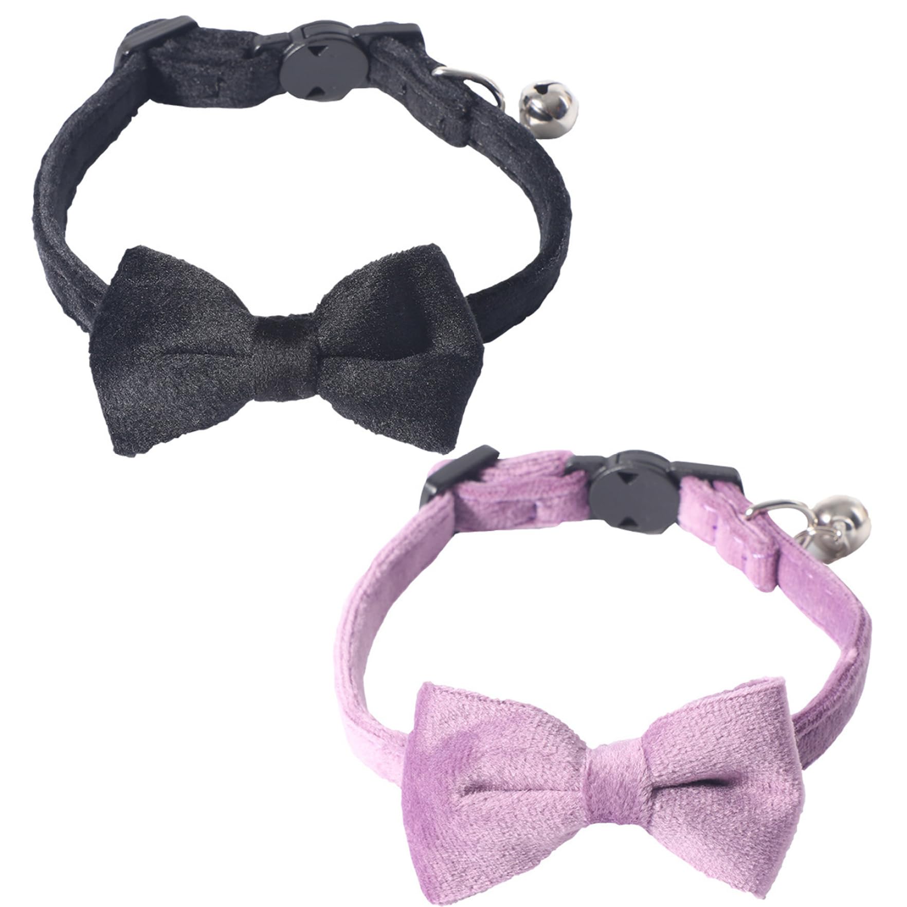 Collar para gato ajustable pack de 2 unidades en dos colores con pajarita y cascabel