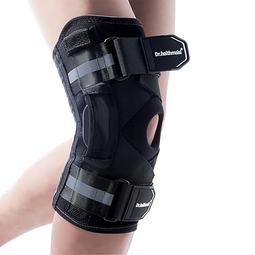 Miniatura 8 de Rodillera para hombres y mujeres, soporte de rodilla con bisagras con estabilizadores laterales y almohadilla de gel para rótula, rodillera de