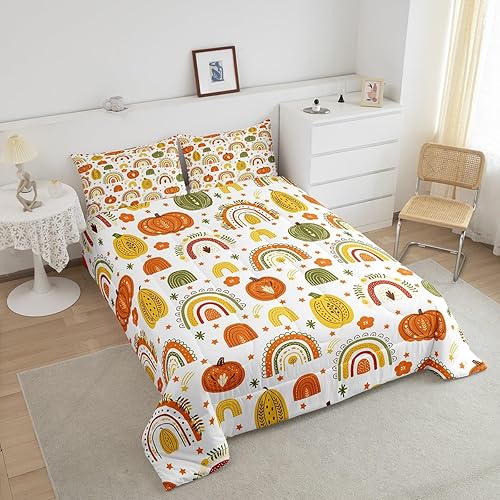 Miniatura 3 de Feelyou Juego de ropa de cama de calabaza otoñal para niños, juego de edredón de cosecha de otoño para niños y niñas, decoración de dormitorio,