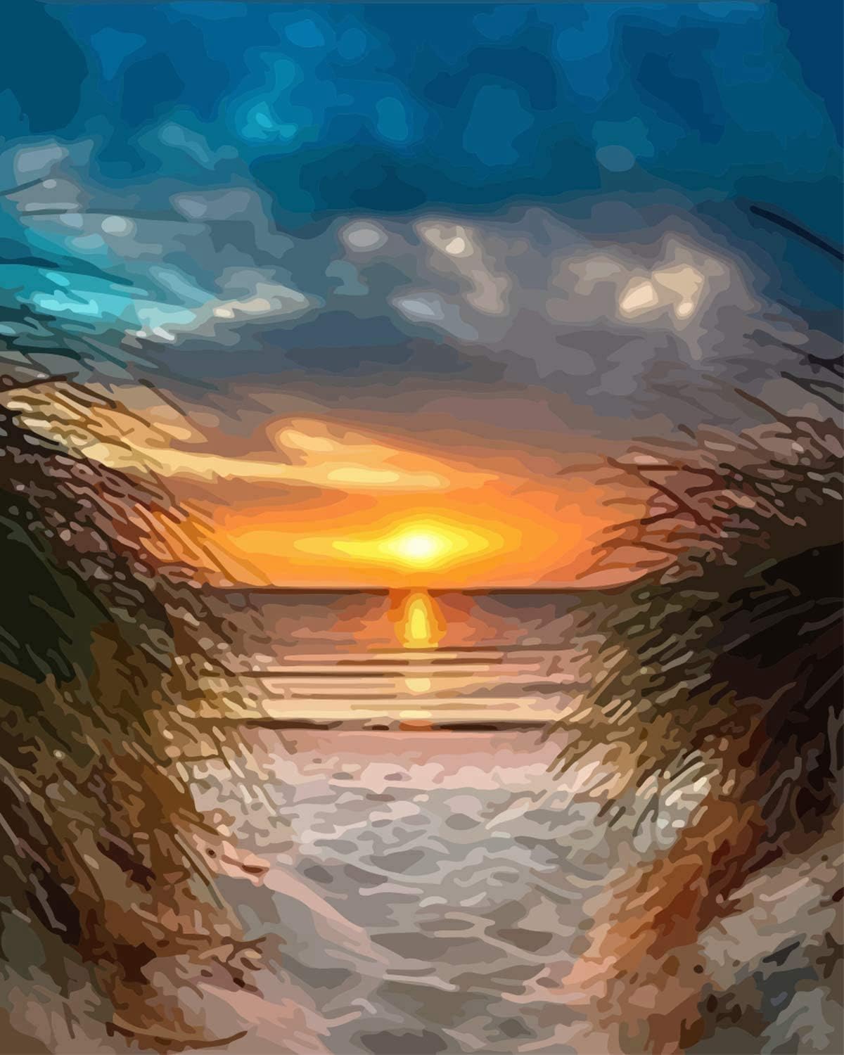 Ritoti Paint by Numbers Kits for Adults Beginners DIY Canvas Oil Painting with Acrylic Pigment and Brushes Unframed for Perfect Home Decor(16x20 Inch,Sunrise)