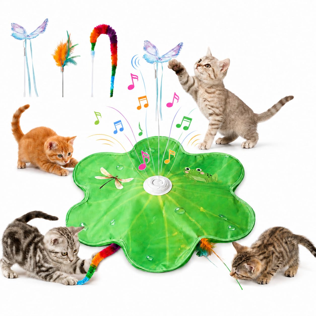 Interactive Cat Toy for Indoor Cats, Automatic Hide and Seek Feather Toy with Bird Sounds, USB Rechargeable Cat Toy with 3 Play Modes & 1800mAh Battery for Bored Cats and Kittens