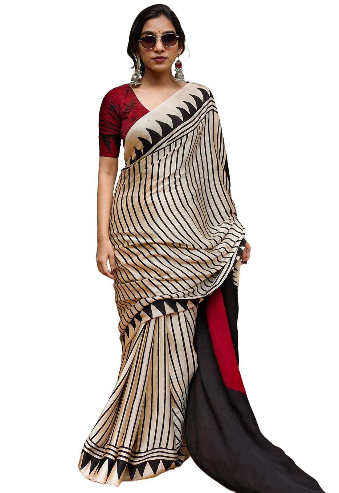 yashika Women Malgudi Silk Printed Saree Set with Blouse |saree for Wome | Saree | New Sari | Latest Saree_AZ-YS-OG1-EVANA CREAM-picture-1