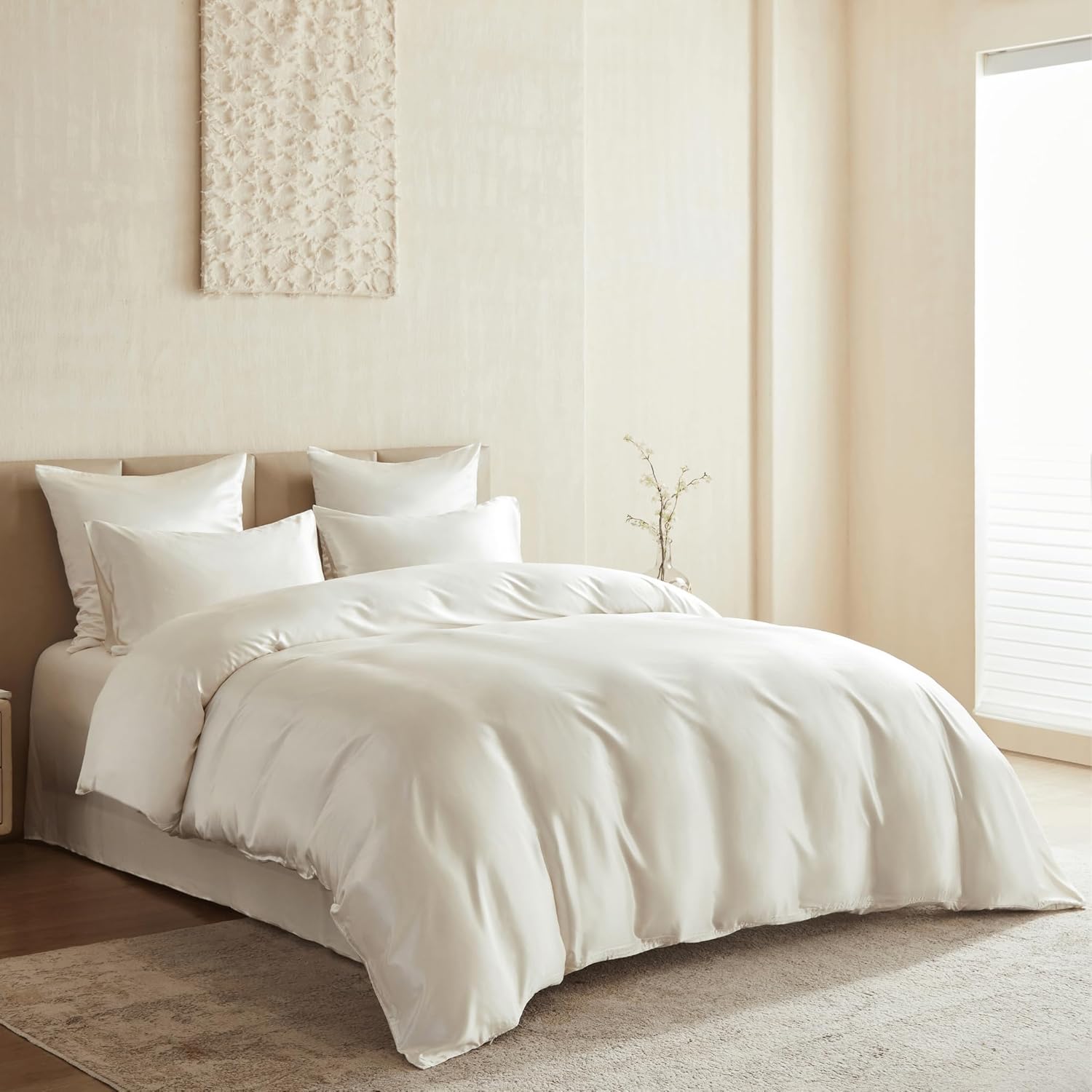 Mulberry Park 100% Mulberry Silk Duvet Cover - Oeko-Tex Certified, Gentle on Hair and Skin, Zipper Closure - Full/Queen (92" x 96"), Off-White Ivory