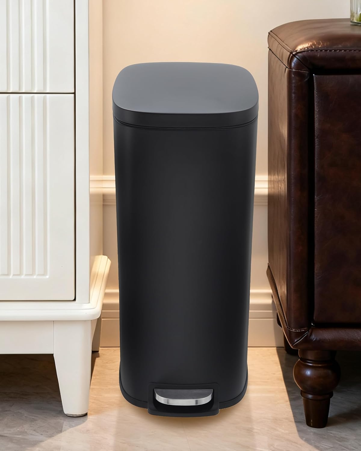 13 Gallon/50 Liter Slim Trash Can, Skinny Stainless Steel Garbage Can with Quiet Soft Close Lid & Removable Inner Bucket, Narrow Trash Bin for Kitchen Bathroom Office Living Room, Black