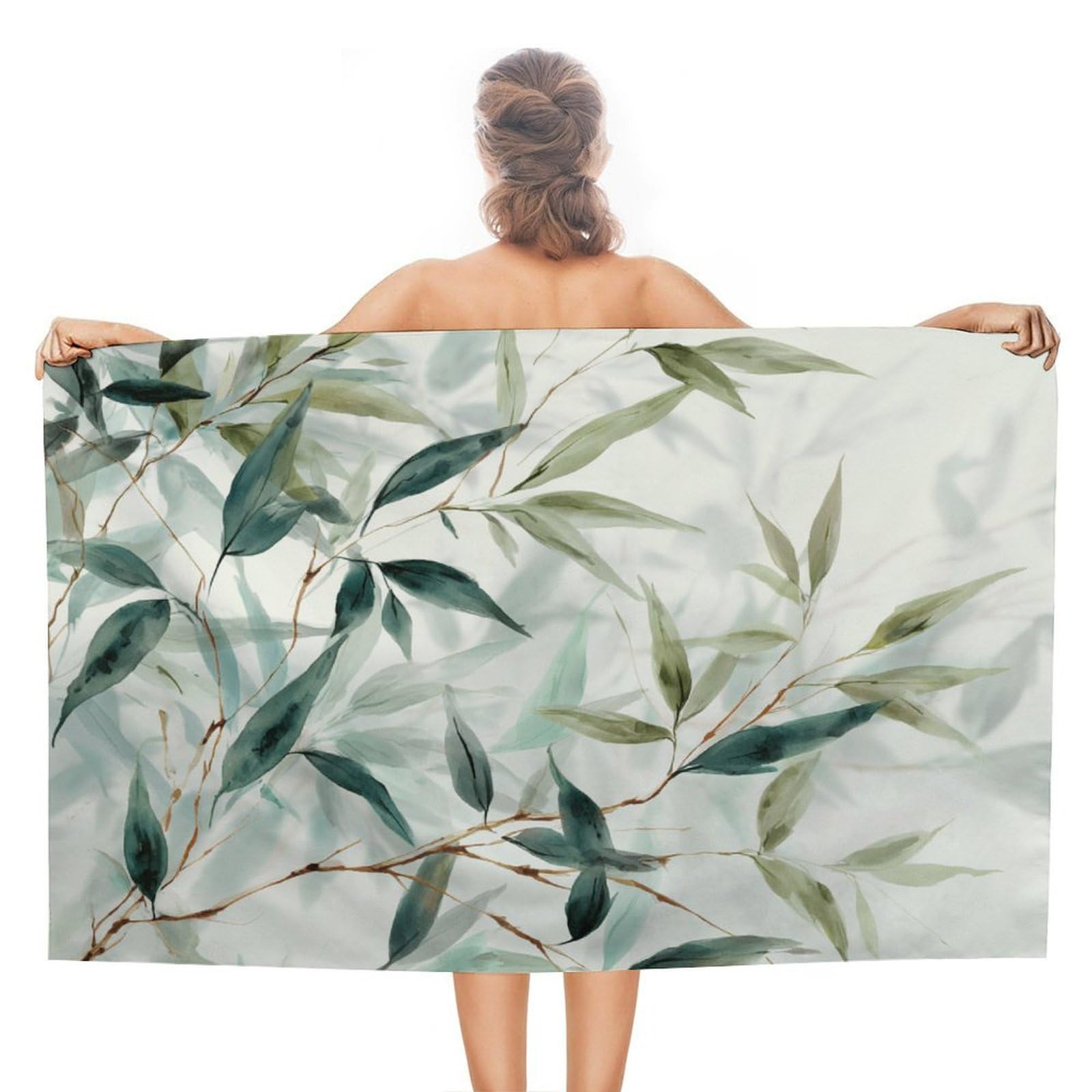 LSRCPD Light Green Leaves Beach Towel Sand Free Microfiber Large Shower Towels Multipurpose Absorbent for Bathroom Pool 130x80 CM