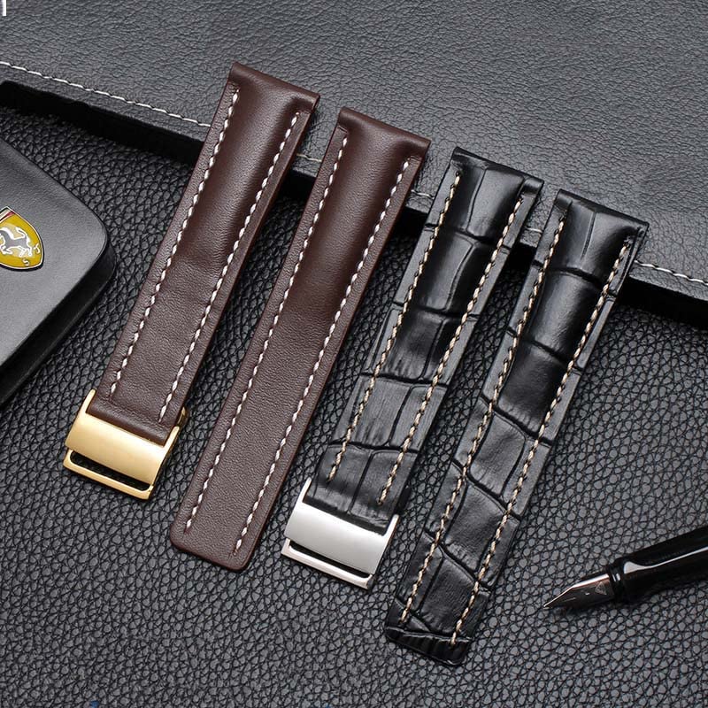 HMJGDHX Cinturino per Orologio TYKHGFS 22mm 24mm per Orologio da Uomo in Pelle di Mucca con Fibbia deployante