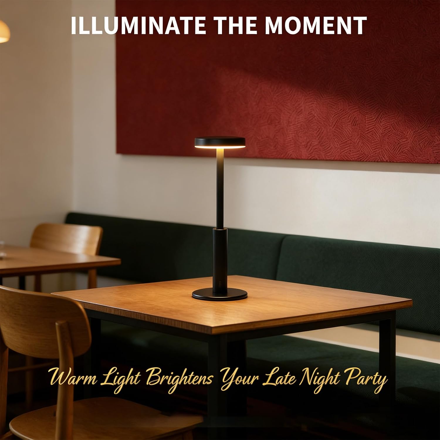 Wireless Charging Table Lamp, Rechargeable Touch Control LED Desk Lamp, 3-Level Dimmable Portable Night Light for Bedroom, Bar, Restaurant & Outdoor
