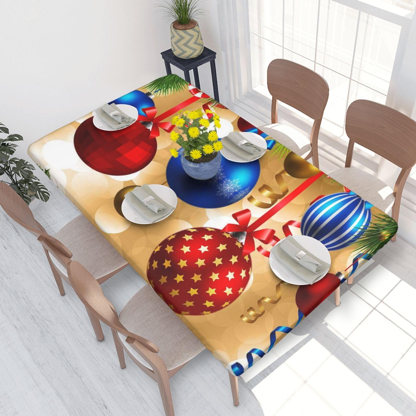 BNVSADC Merry Christmas 1 Printed 4FT Tablecloth 122x76 CM Polyester Kitchen Water Resistant Table Cloth Dining Table Decoration Table Covers