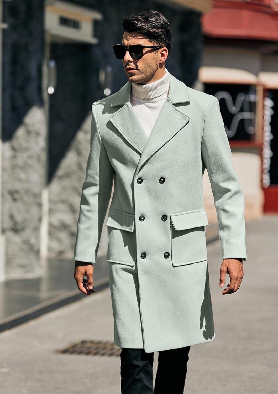 Mens Trench Coat Slim Fit Double Breasted Long Overcoat Classic Fall Winter Topcoat - Image 3