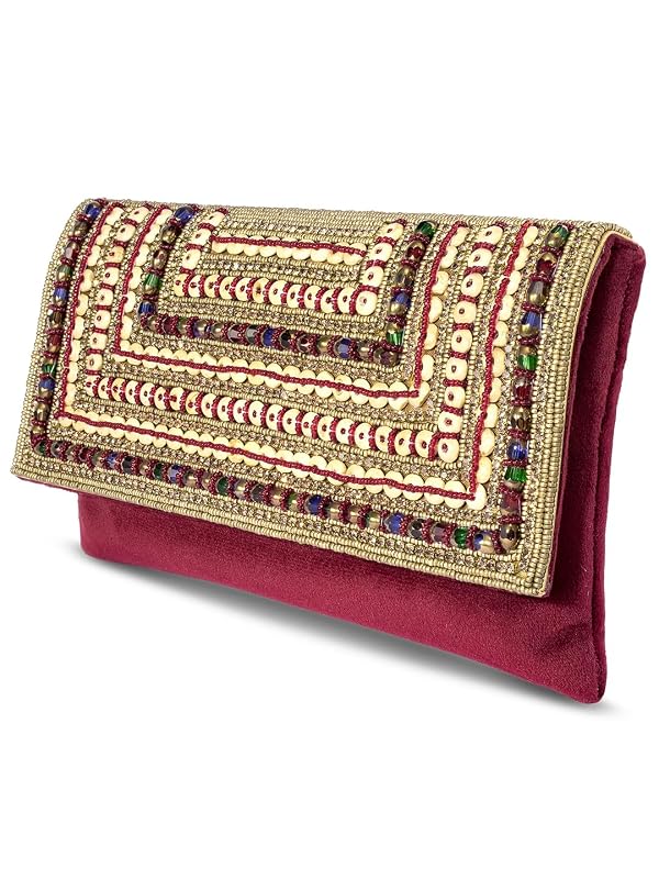 Aheli Maroon Clutch Purses for Women Handmade Evening Handbag Stylish Bridal Fashion Clutch Bag for Women by Aheli - Image 8