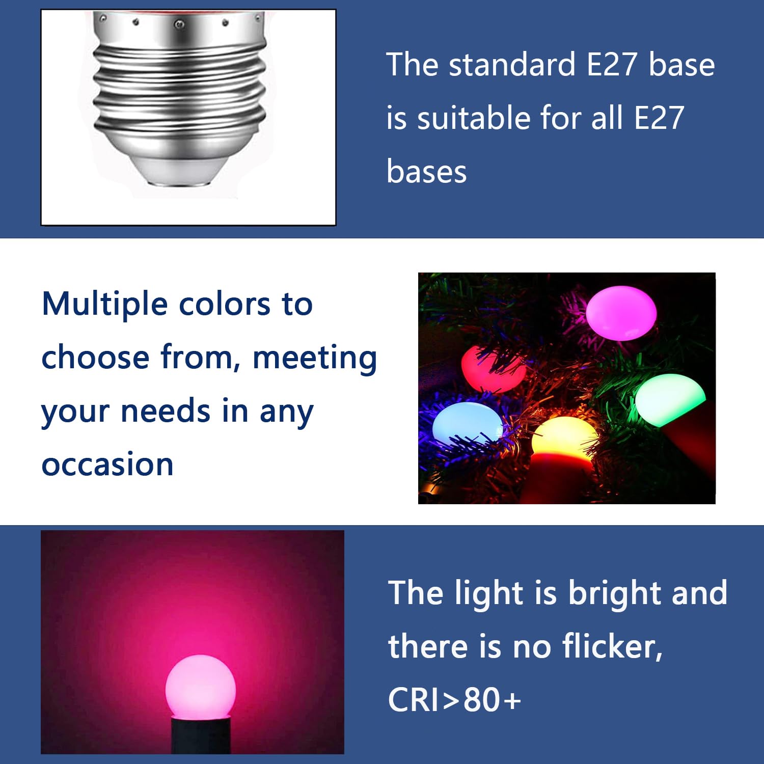 3 Pack E27 G45 2W Screw Cap Coloured LED Light Bulbs Festoon Party Lights for Indoor Outdoor Use — view 4