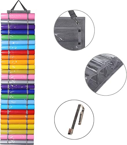 Miniatura 9 de AROUY Organizador de almacenamiento de vinilo, soporte de rollo de vinilo para montaje en paredsobre la puerta, estante de almacenamiento de vinilo