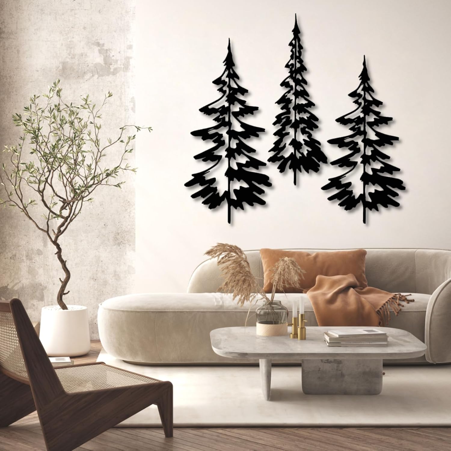 Pine Tree Metal Wall Art, Metal Pine Tree Art, Set of 3