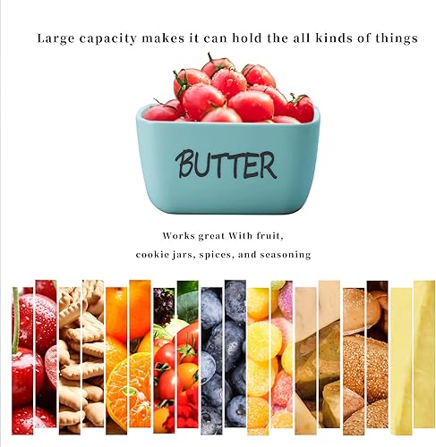 Vista 5 de HAOTOP Mantequillera grande de porcelana con tapa perfecta para 4 barras de mantequilla (turquesa)
